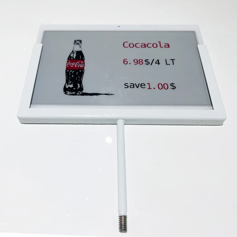 Cartellino del prezzo elettronico da 7,3 pollici con montaggio a vite in metallo, stile Coca-cola