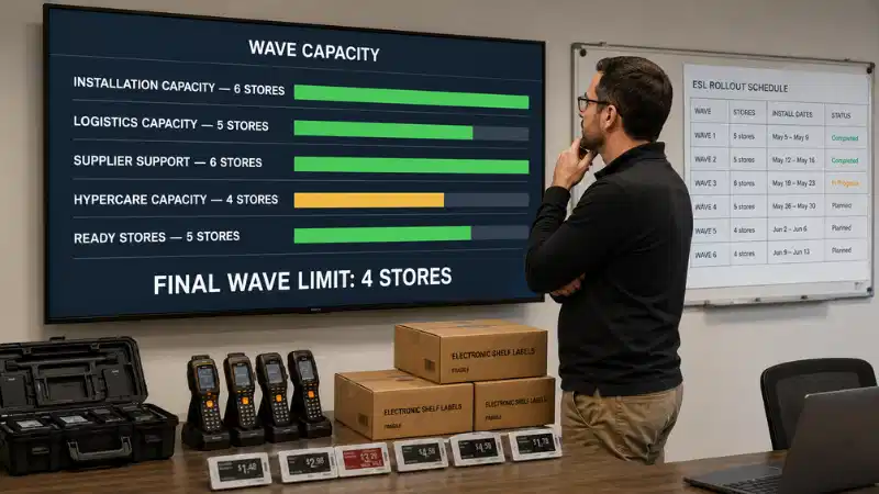 ESL rollout wave capacity limited by installation, logistics, hypercare, and store readiness
